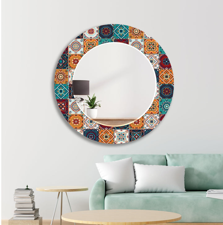 Orange & Blue Mosaic Wall Mirror Green Wall Mirror
