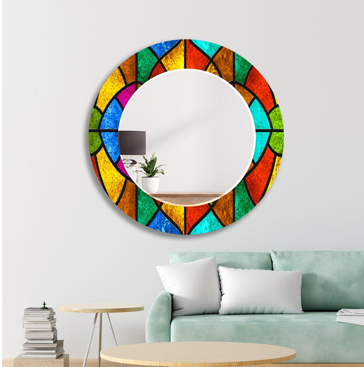 Colorful Stained Geometrics Wall Mirror Square Wall Mirror
