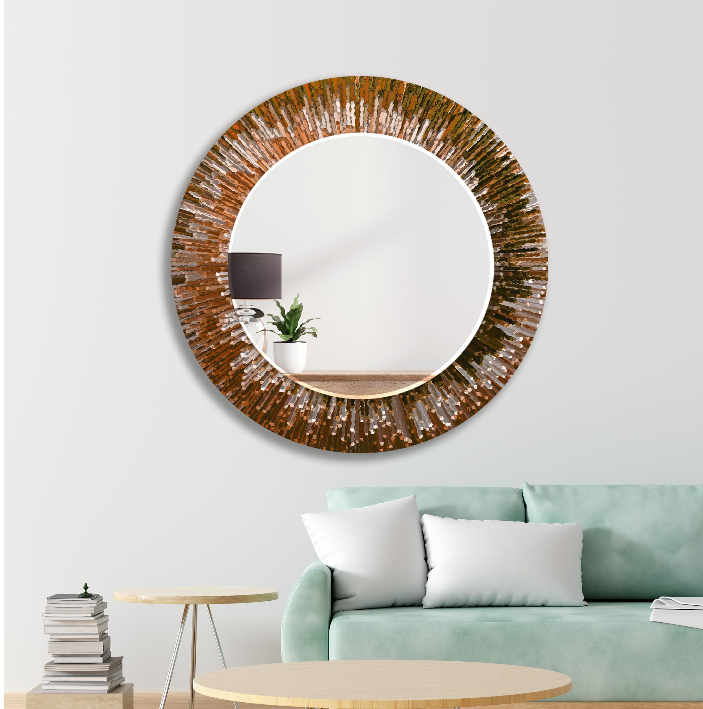 Wood Pattern Tempered Glass Wall Mirror