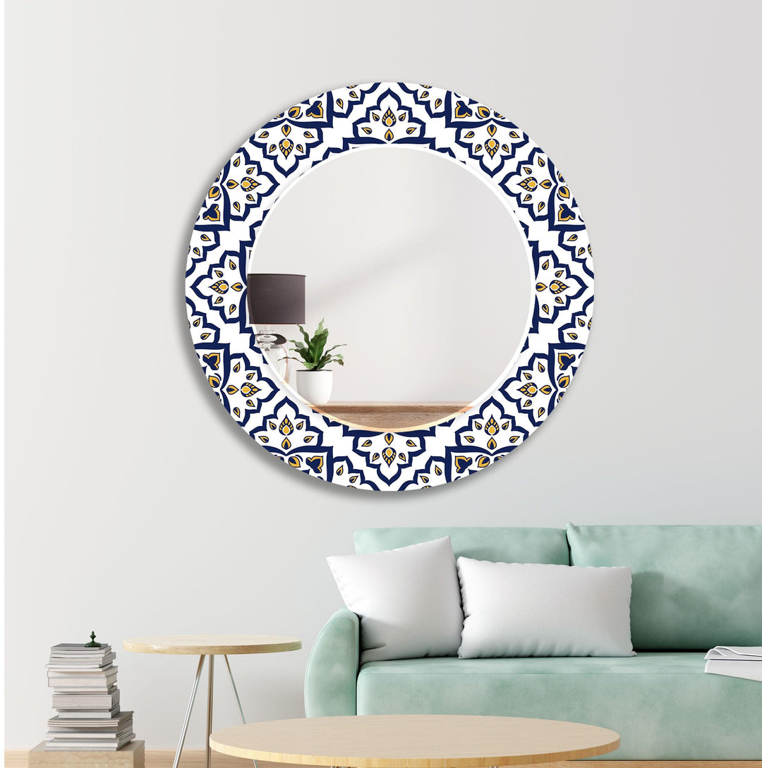 Mosaic Dark Blue and Yellow Wall Mirror Stained Glass Wall Mirror
