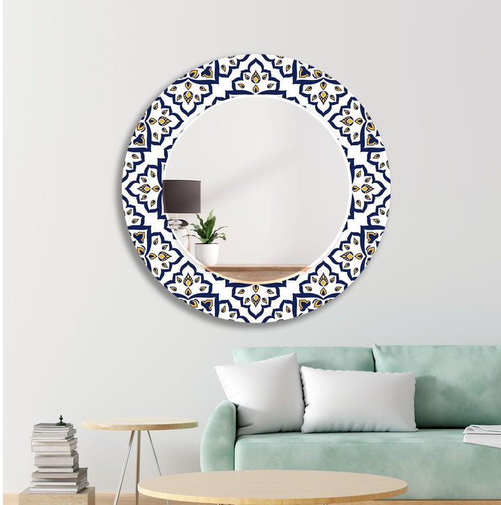 Mosaic Dark Blue and Yellow Wall Mirror Stained Glass Wall Mirror
