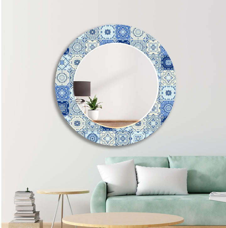 Dark Blue & White Mosaic Wall Mirror long mirror
