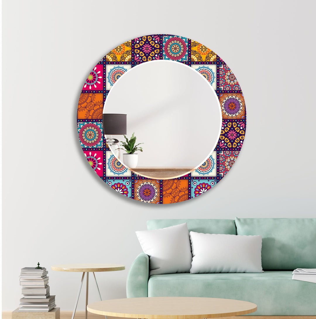 Mandala Red & Orange Wall Mirrors Stained Glass Mirror
