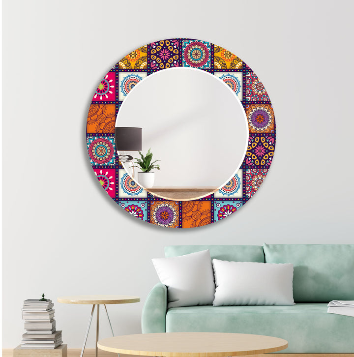 Mandala Red & Orange Wall Mirrors Stained Glass Mirror
