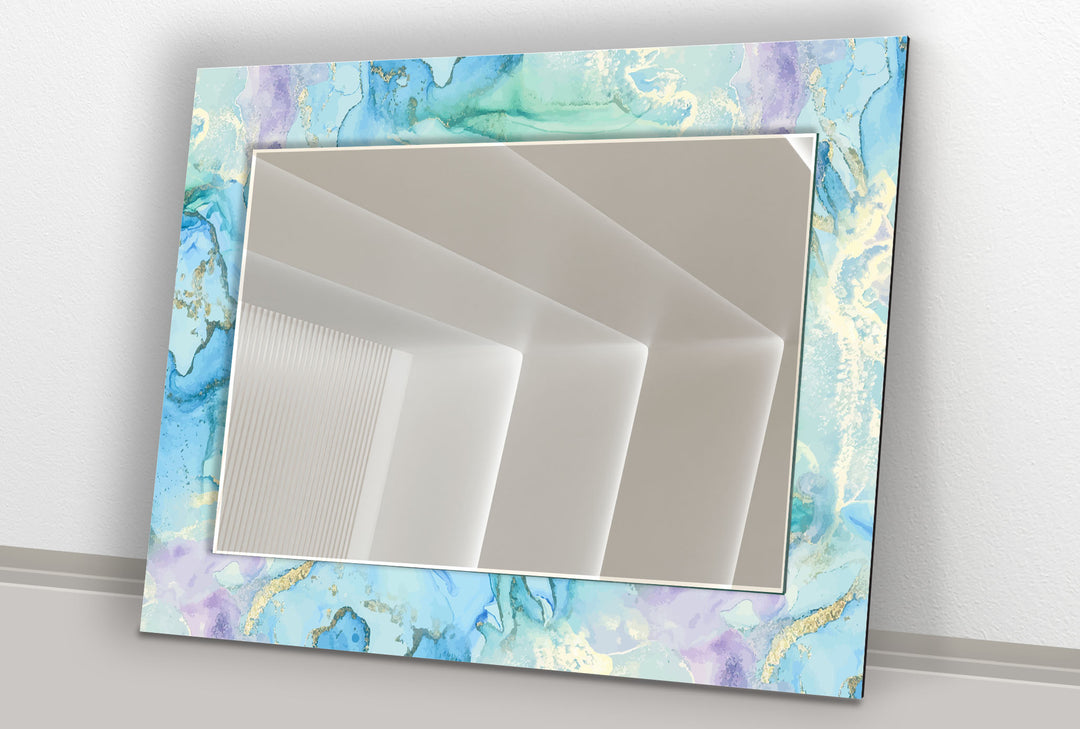 Pastel Blue & Lavender Glass Wall Mirror – Abstract Watercolor Accent
