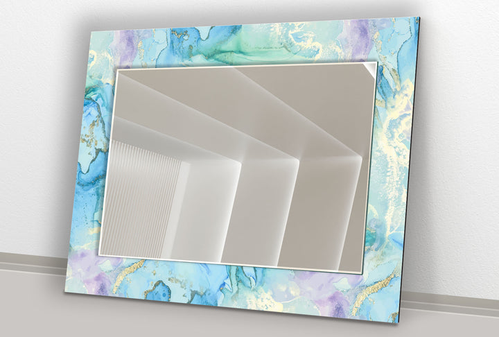 Pastel Blue & Lavender Glass Wall Mirror – Abstract Watercolor Accent