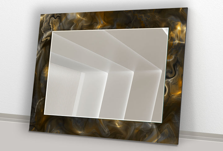 Golden Energy Glass Wall Mirror – Modern Abstract Accent for Home