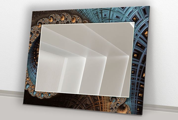 Architektonischer Mandala-Glas-Wandspiegel – Modernes geometrisches Akzentdekor