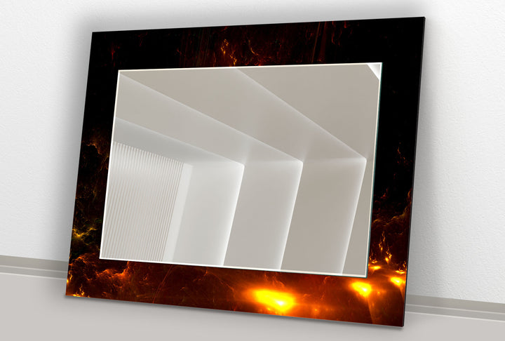 Lava Glow Glass Wall Mirror – Round Abstract Fire Design for Modern Spaces