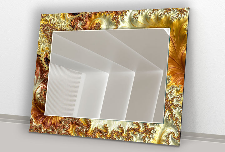Fractal Gold Glass Wandspiegel – Elegantes Wirbeldesign für luxuriöse Innenräume
