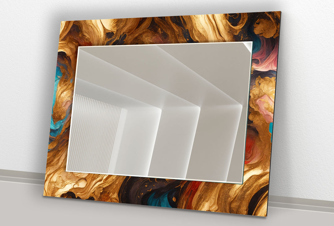 Rust & Teal Marble Glass Wall Mirror – Artistic Round Accent for Modern Interiors