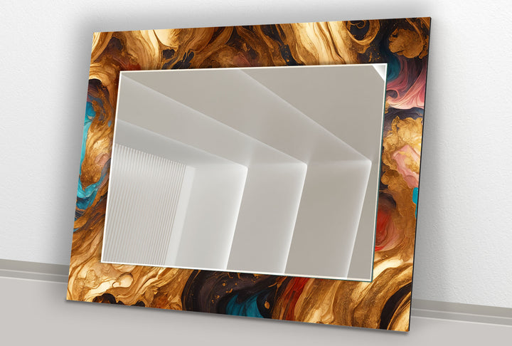 Rust & Teal Marble Glass Wall Mirror – Artistic Round Accent for Modern Interiors