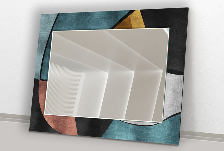 Geometrischer Glas-Wandspiegel aus der Mitte des Jahrhunderts – Moderner Farbblock-Stil