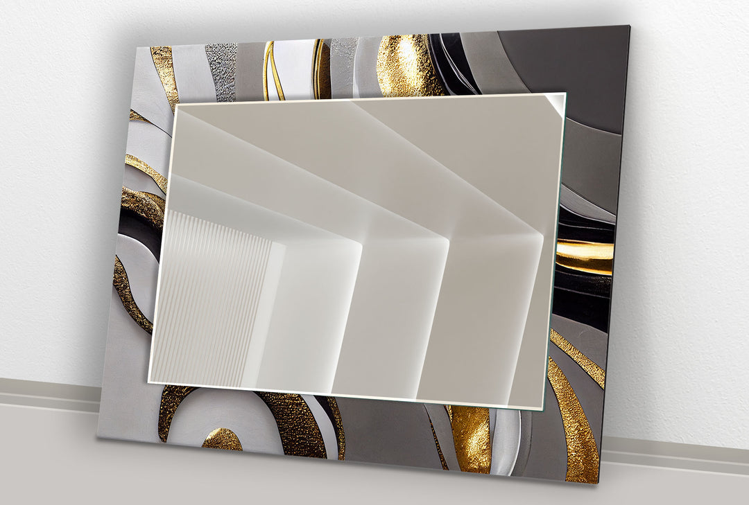 Gold Wave Abstrakter Glas-Wandspiegel – Elegante moderne Wanddekoration