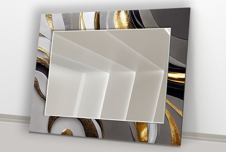 Gold Wave Abstrakter Glas-Wandspiegel – Elegante moderne Wanddekoration