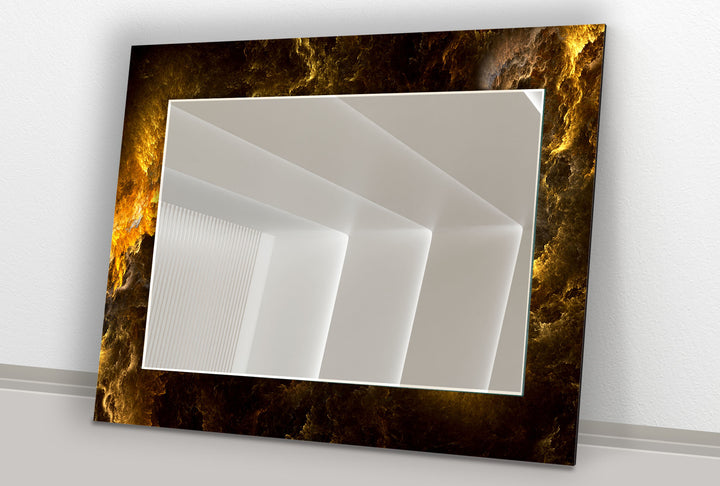 Golden Flame Glas-Wandspiegel – Auffälliges abstraktes Design für zeitgenössisches Dekor