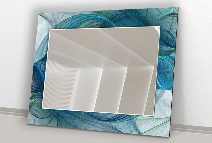 Ocean Wave Glas-Wandspiegel – Blaues Wirbel-Abstrakt-Design