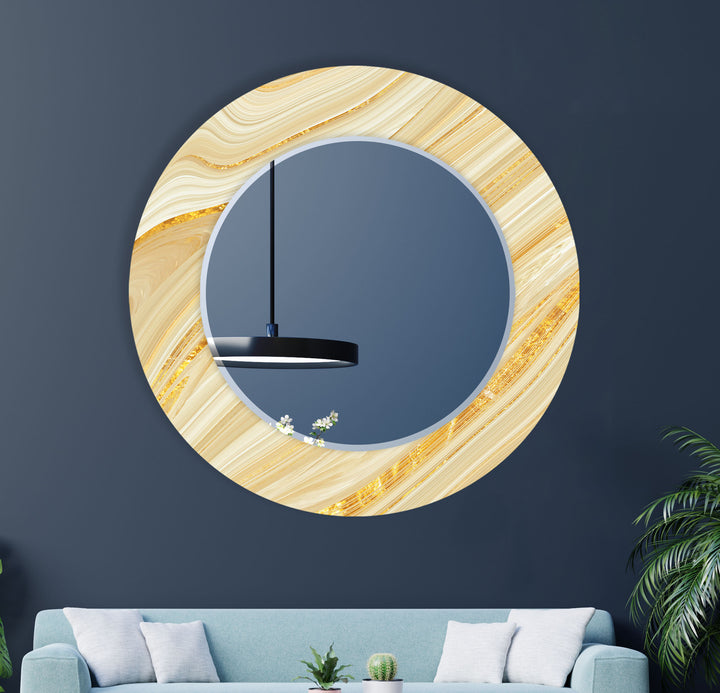 Wandspiegel aus cremefarbenem Wirbelglas – eleganter Akzent in Marmoroptik