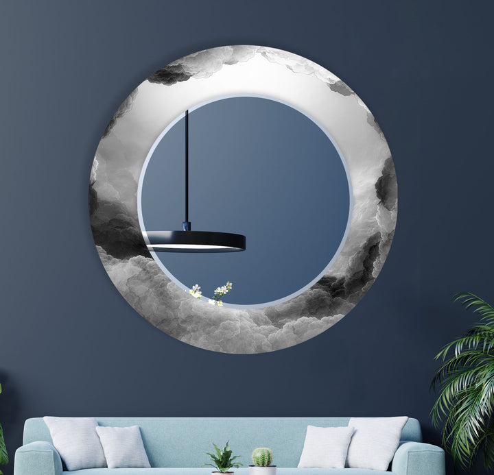 Storm Cloud Glass Wall Mirror – Modern Monochrome Accent Decor