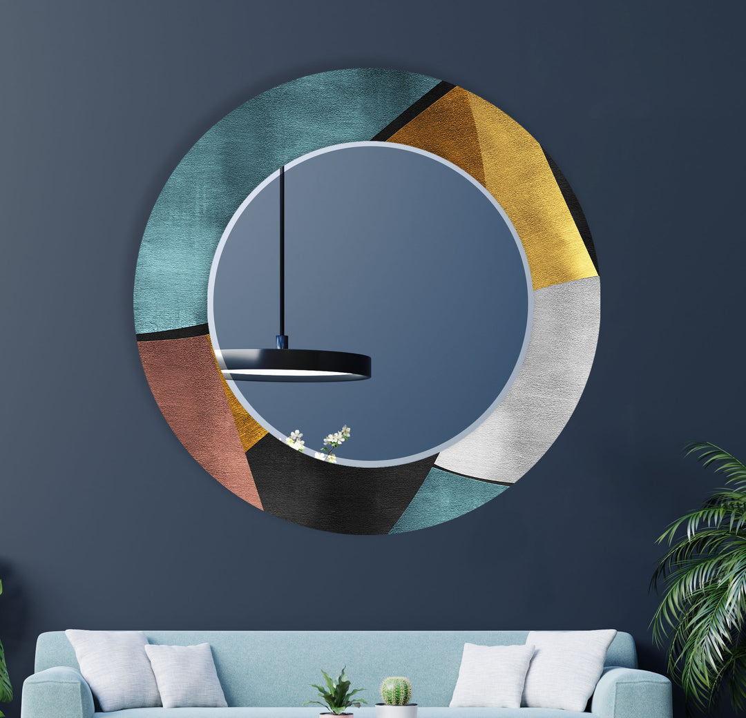 Geometrischer Glas-Wandspiegel aus der Mitte des Jahrhunderts – Moderner Farbblock-Stil