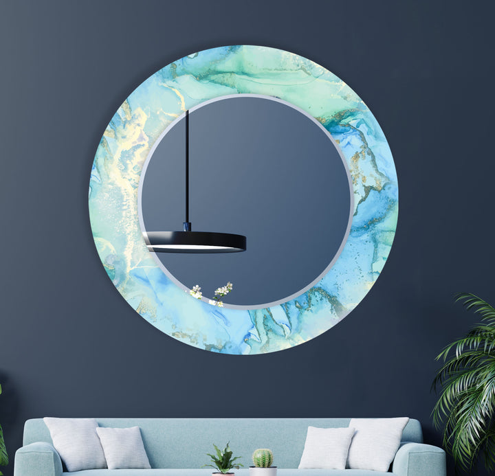 Pastel Blue & Lavender Glass Wall Mirror – Abstract Watercolor Accent