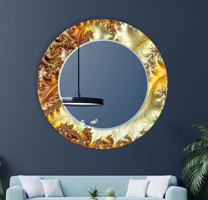 Fractal Gold Glass Wandspiegel – Elegantes Wirbeldesign für luxuriöse Innenräume