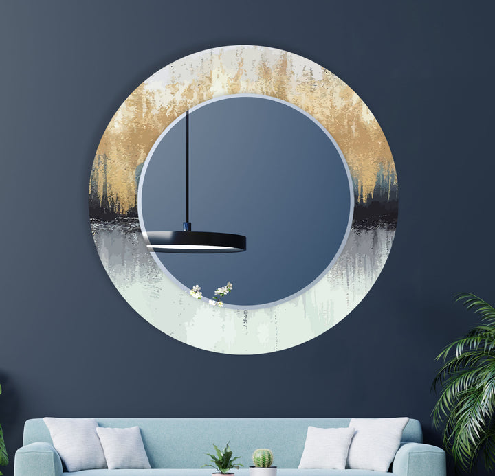 Modern Ombre Glass Wall Mirror – Gold, Black & White Gradient Design