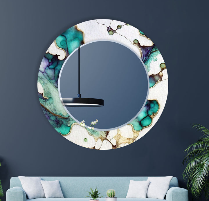 Wandspiegel aus Marmorglas in Blaugrün und Lila – Modernes künstlerisches Design