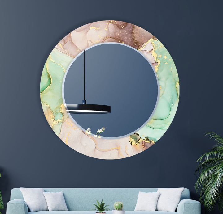 Mint & Gold Marble Glass Wall Mirror – Elegant Pastel Decor Accent