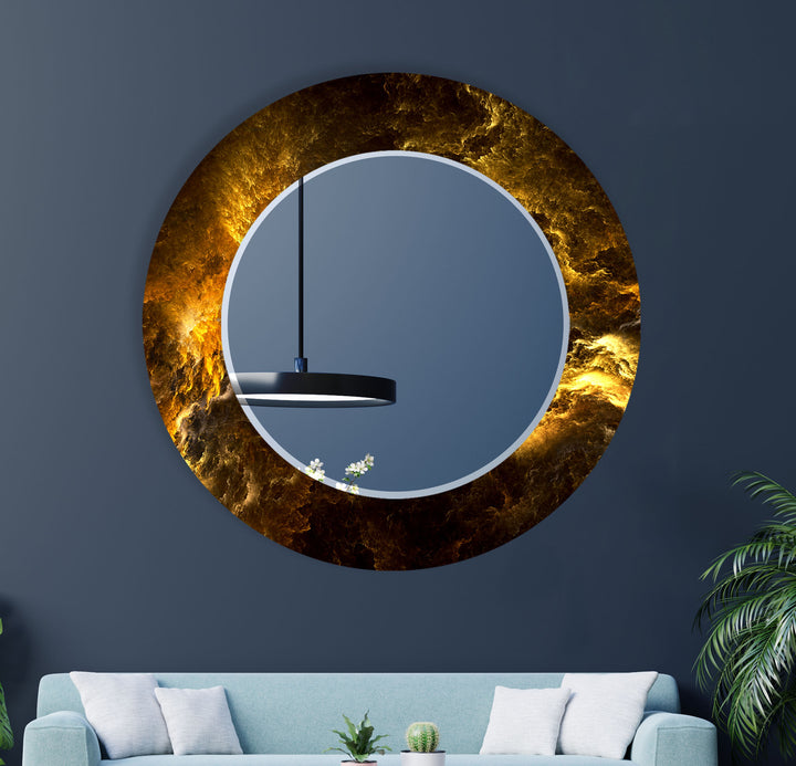 Golden Flame Glas-Wandspiegel – Auffälliges abstraktes Design für zeitgenössisches Dekor