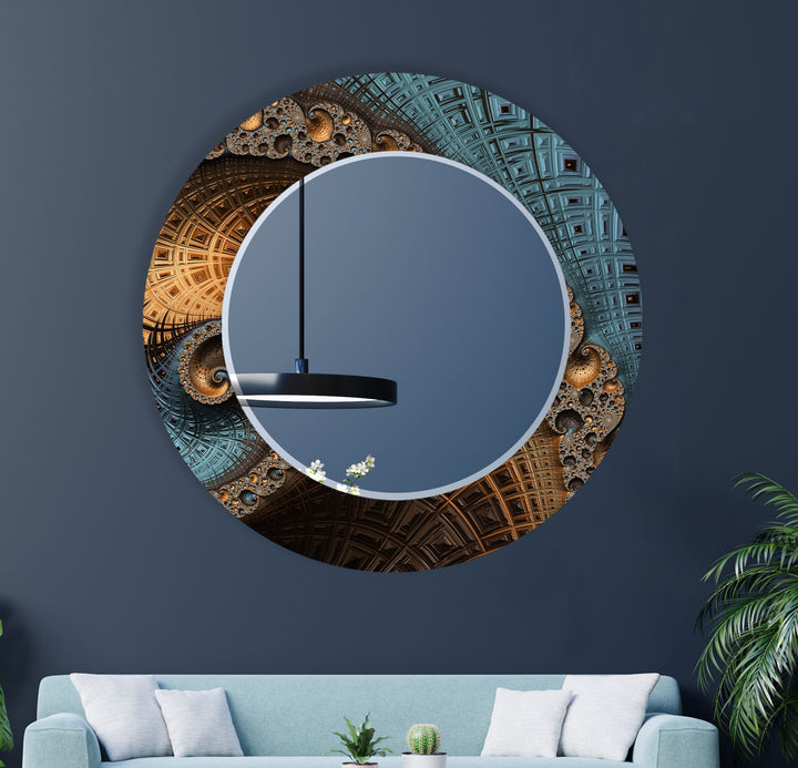 Architektonischer Mandala-Glas-Wandspiegel – Modernes geometrisches Akzentdekor