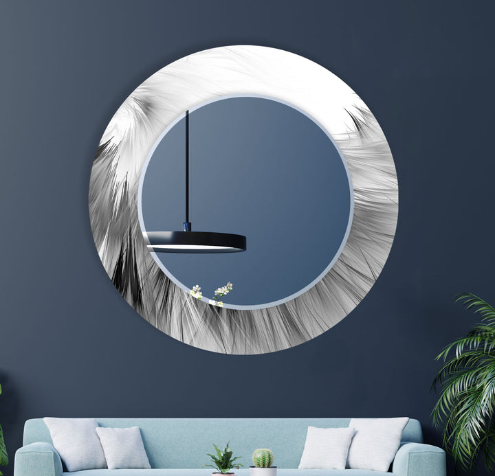 Feathered Flow Glass Wall Mirror – Modern Black and White Accent
