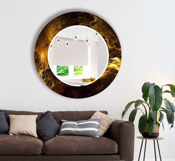 Golden Flame Glas-Wandspiegel – Auffälliges abstraktes Design für zeitgenössisches Dekor