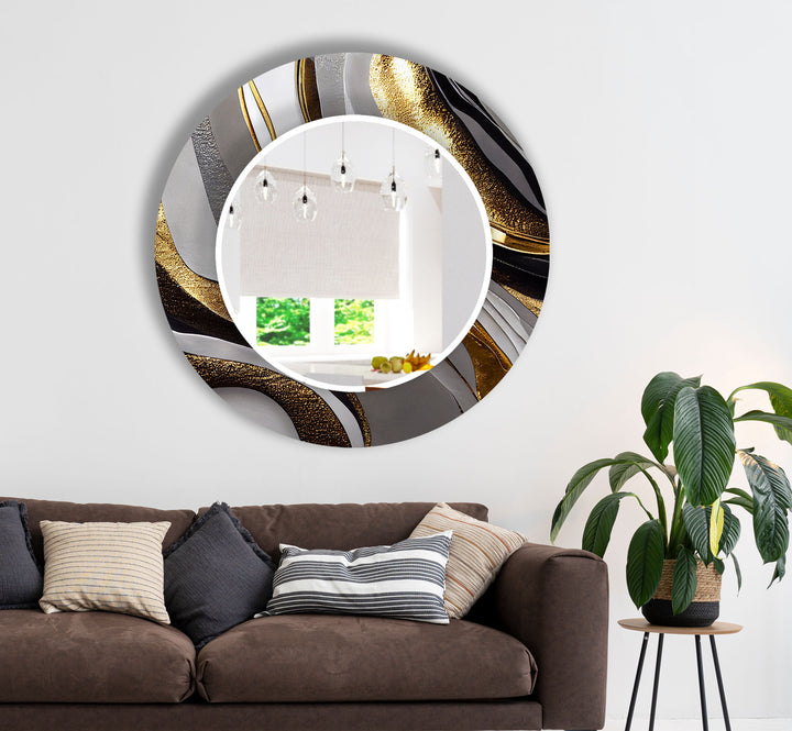 Gold Wave Abstrakter Glas-Wandspiegel – Elegante moderne Wanddekoration
