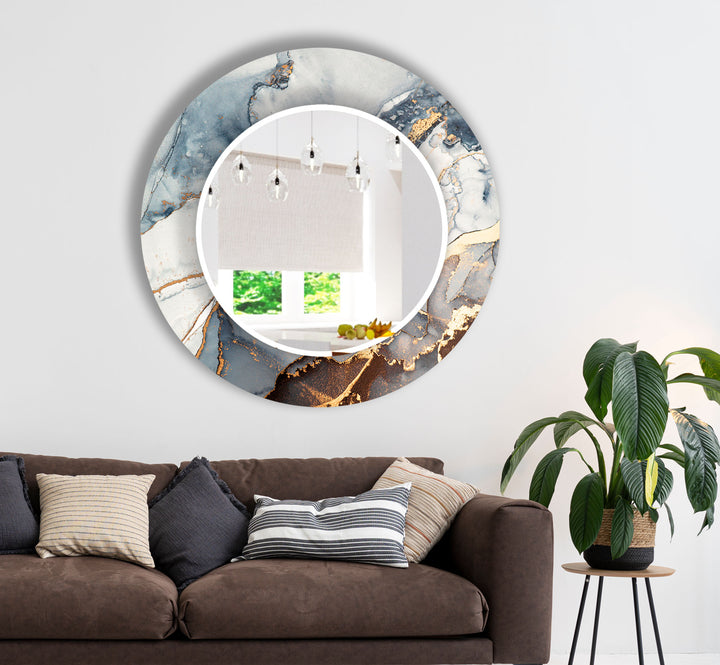 Blue & Gold Marble Glass Wall Mirror – Luxury Modern Statement Decor