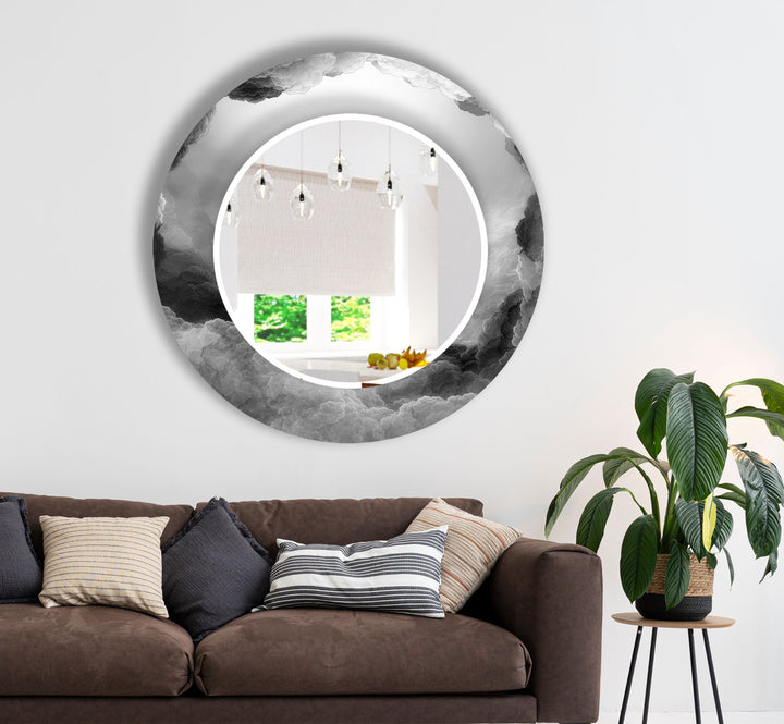 Storm Cloud Glass Wall Mirror – Modern Monochrome Accent Decor