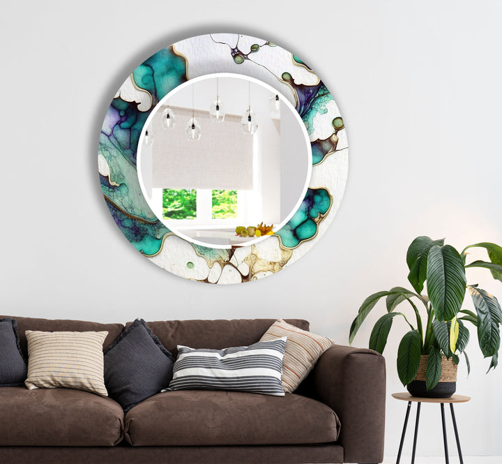 Wandspiegel aus Marmorglas in Blaugrün und Lila – Modernes künstlerisches Design