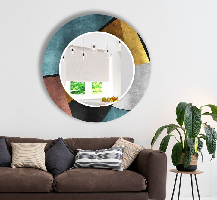 Geometrischer Glas-Wandspiegel aus der Mitte des Jahrhunderts – Moderner Farbblock-Stil