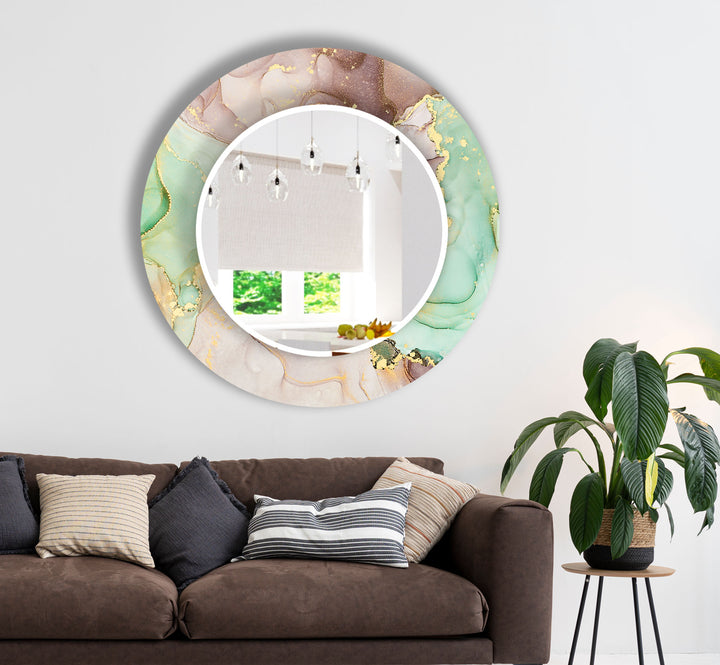 Mint & Gold Marble Glass Wall Mirror – Elegant Pastel Decor Accent