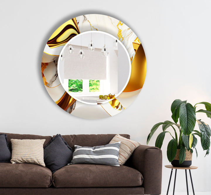 Luxury Gold Marble Glass Wall Mirror for Modern Interiors