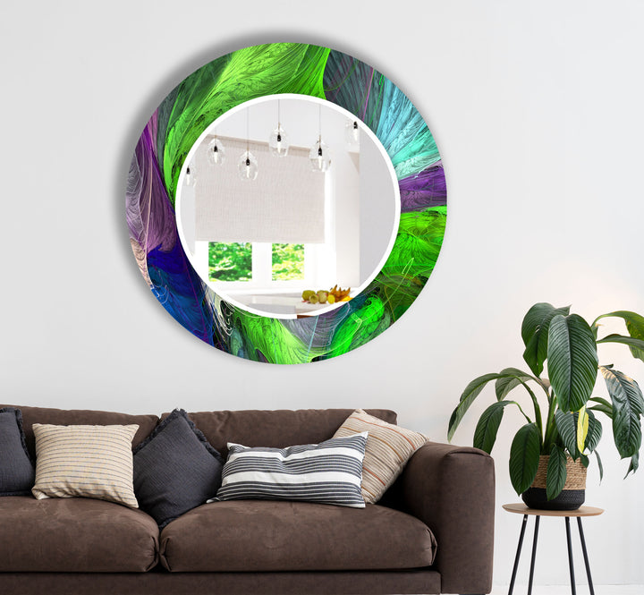 Lebendiger Wandspiegel aus gefiedertem Glas – Abstraktes Naturdesign