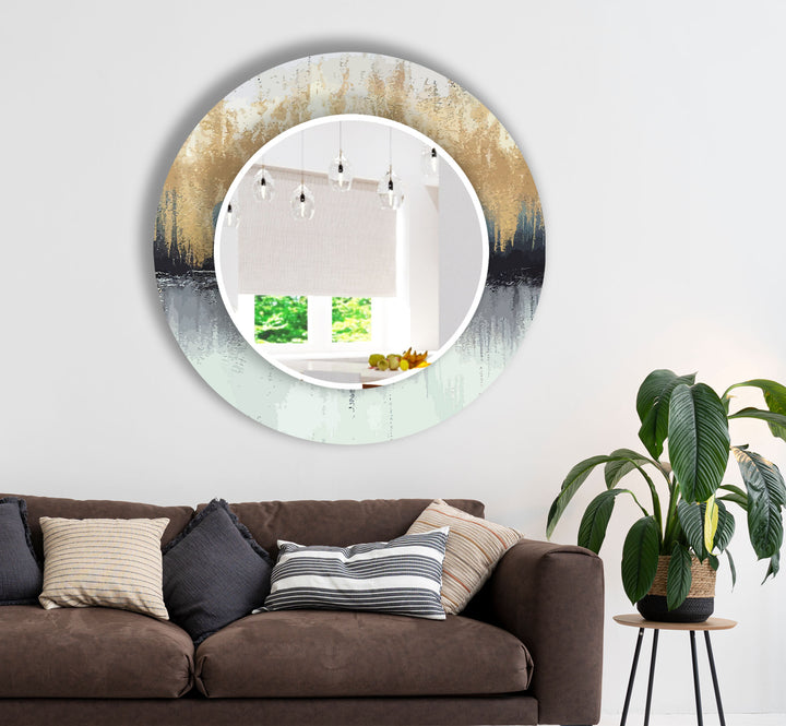 Modern Ombre Glass Wall Mirror – Gold, Black & White Gradient Design