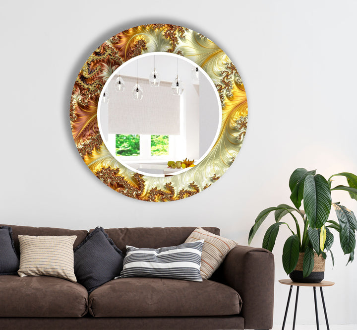 Fractal Gold Glass Wandspiegel – Elegantes Wirbeldesign für luxuriöse Innenräume