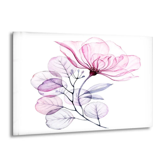 Abstract pink floral watercolor glass printing with delicate translucent petals.