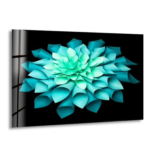 Serene decorative wall art featuring aqua and green paper petals arranged in a captivating floral bloom.