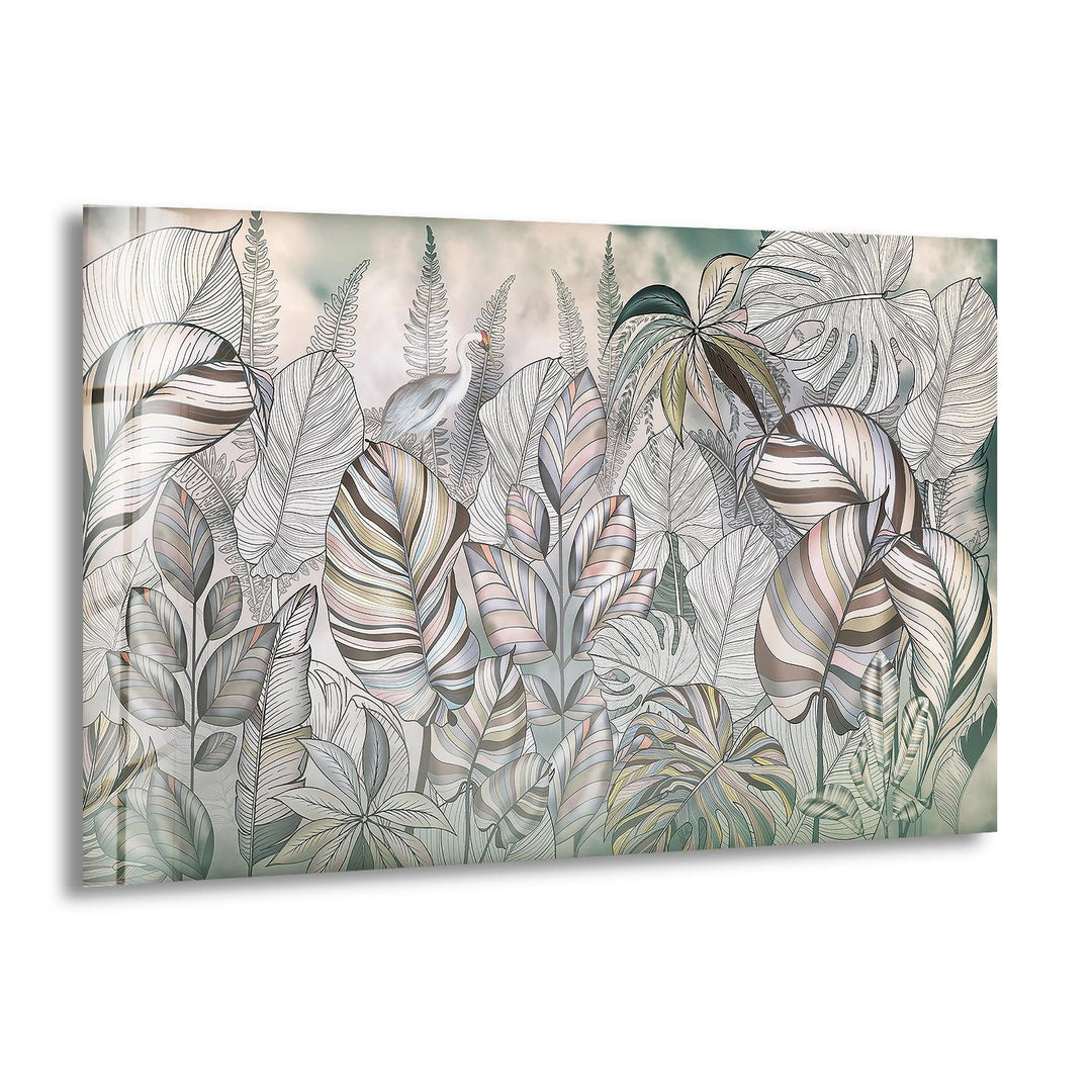 Exotic Leaves Decor Glass Wall Art, print on glass, glass printed photos