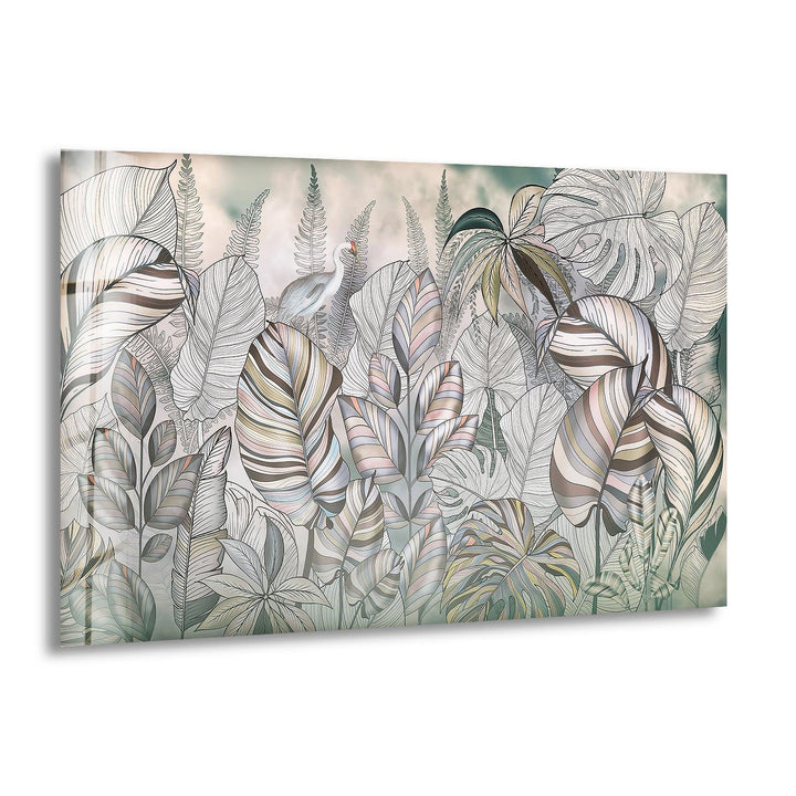 Exotic Leaves Decor Glass Wall Art, print on glass, glass printed photos