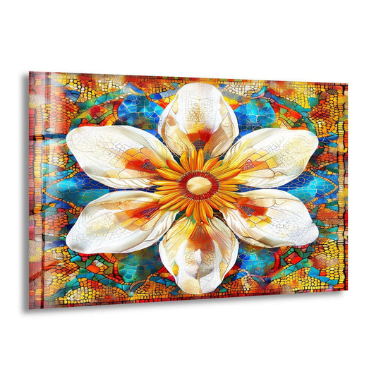 Mosaic Sunflower Glass Wall Art, print picture on glass, Tempered Glass Wall Art