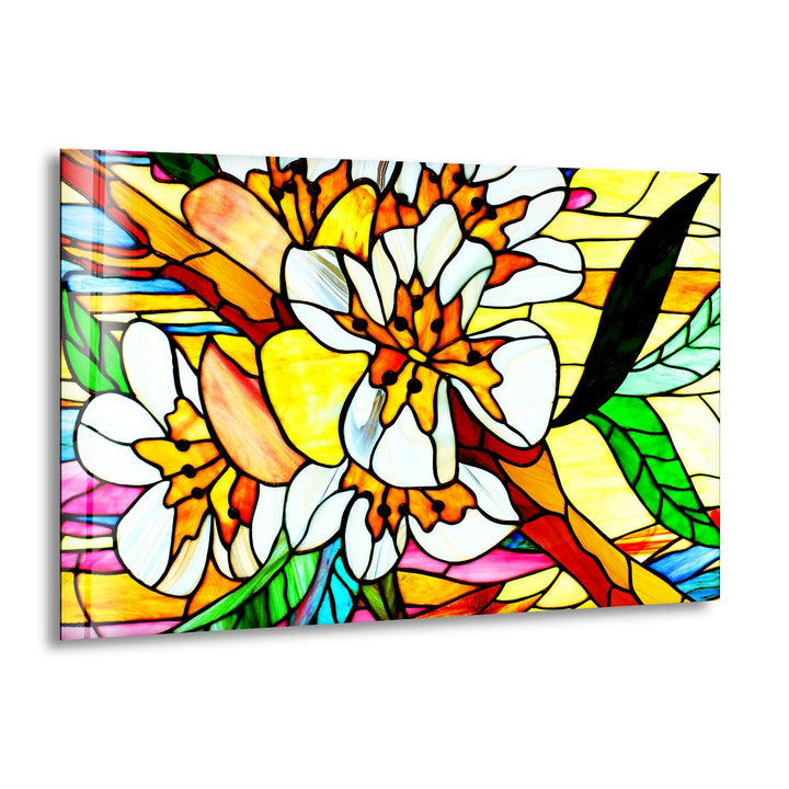 Floral Stained-Glass Window Glass Wall Art, print picture on glass, Tempered Glass Wall Art
