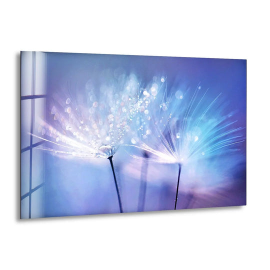 A giant dewdrop on a dandelion seed is the loudest element in this serene, decorative wall art.